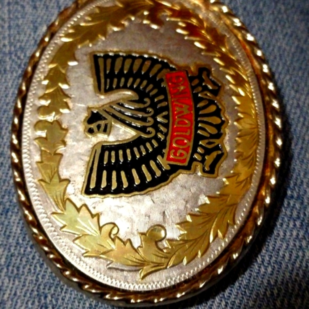 Ladies GOLDWING MOTORCYCLE BELT BUCKLE-Gold/Silver - Picture 3 of 8